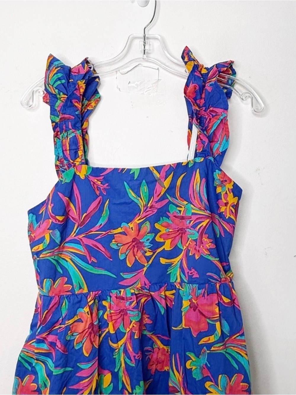 J. CREW | Blue Floral Print Ruffle Strap Cotton Midi Dress Sz. 6 Boho - Picture 3 of 6